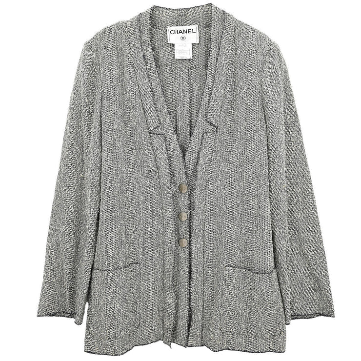 Chanel Single Breasted Jacket White Navy 99C #40 196472