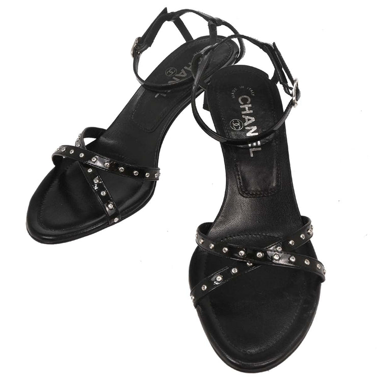 Chanel * Black Leather Shoes Sandals Mules #36 1/2 196473