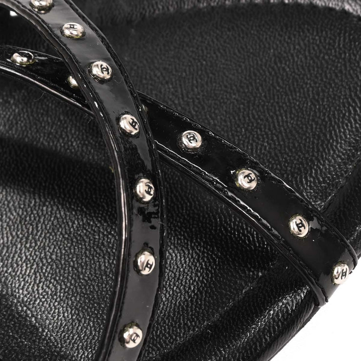 Chanel * Black Leather Shoes Sandals Mules #36 1/2 196473