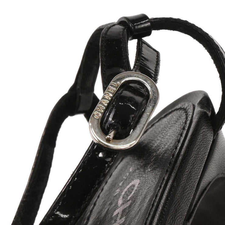 Chanel * Black Leather Shoes Sandals Mules #36 1/2 196473