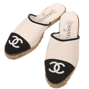Chanel * White Canvas Espadrilles Shoes Sabot Sandals 402053 #37 196474