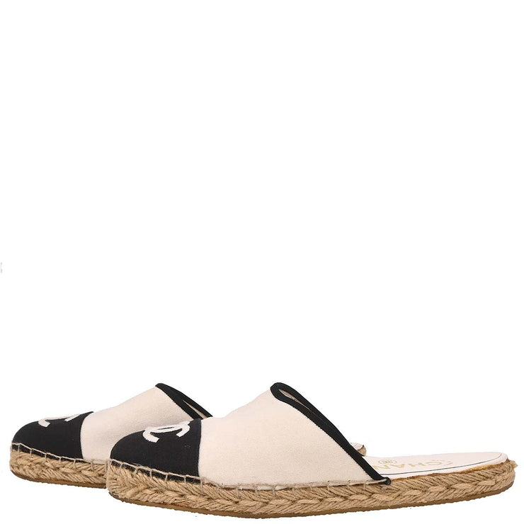 Chanel * White Canvas Espadrilles Shoes Sabot Sandals 402053 #37 196474