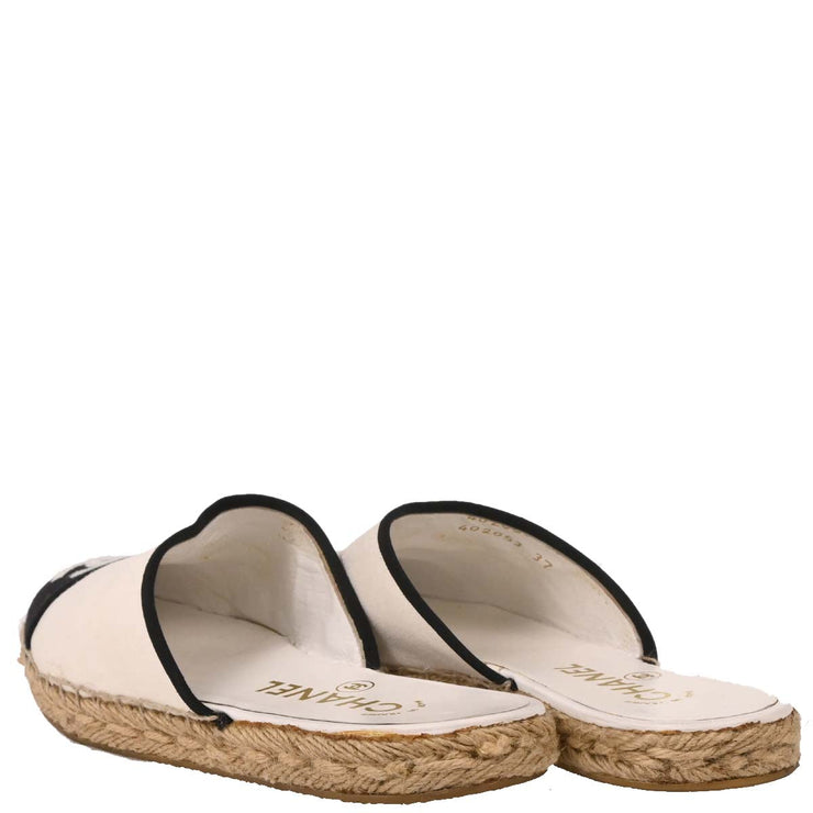 Chanel * White Canvas Espadrilles Shoes Sabot Sandals 402053 #37 196474