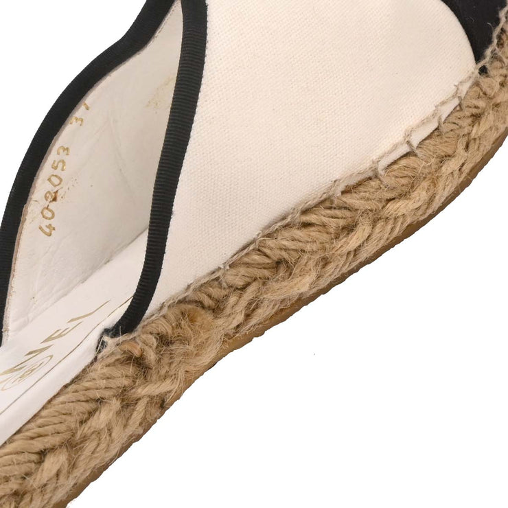 Chanel * White Canvas Espadrilles Shoes Sabot Sandals 402053 #37 196474