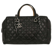 Chanel Black Beige Calfskin Featherweight Bowling Bag 196475