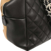 Chanel Black Beige Calfskin Featherweight Bowling Bag 196475