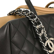 Chanel Black Beige Calfskin Featherweight Bowling Bag 196475