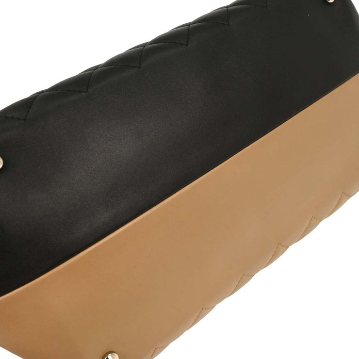Chanel Black Beige Calfskin Featherweight Bowling Bag 196475