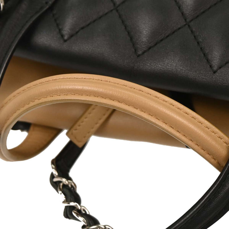 Chanel Black Beige Calfskin Featherweight Bowling Bag 196475
