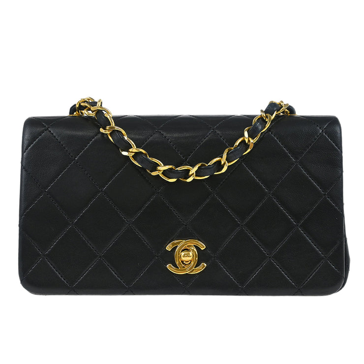 Chanel Black Lambskin Turnlock Mini Full Flap Shoulder Bag