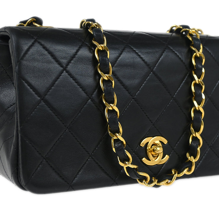 Chanel Black Lambskin Turnlock Mini Full Flap Shoulder Bag