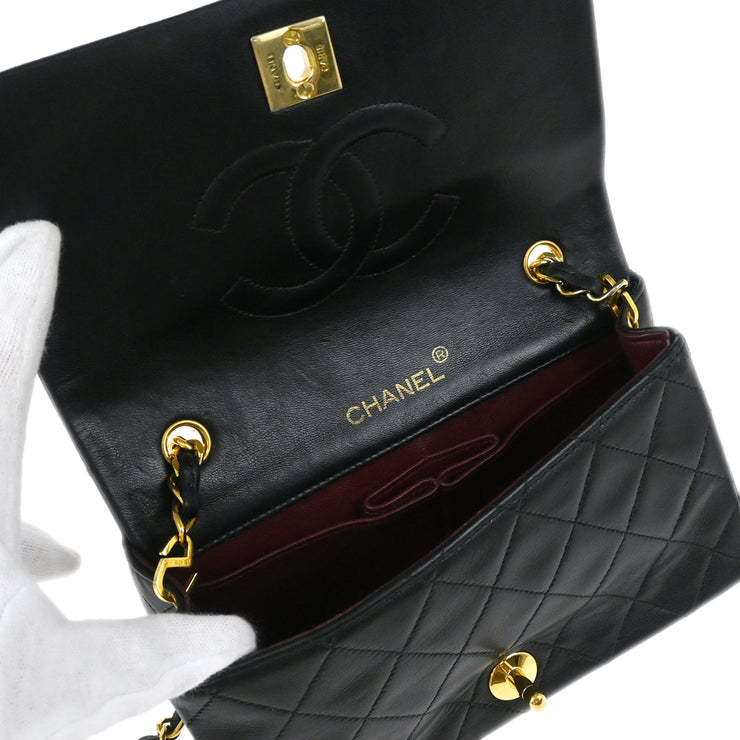 Chanel Black Lambskin Turnlock Mini Full Flap Shoulder Bag