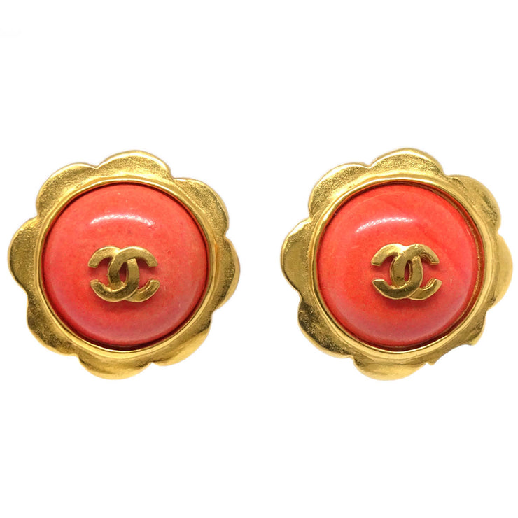 Chanel Button Earrings Clip-On Gold Pink 97P 175795