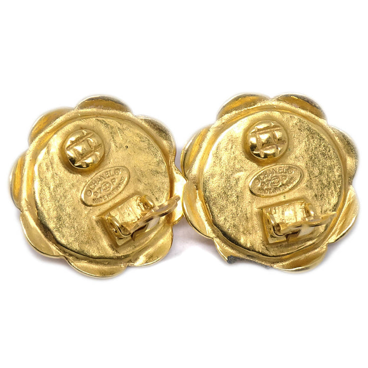 Chanel Button Earrings Clip-On Gold Pink 97P 175795