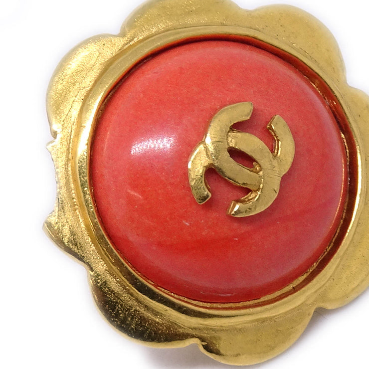 Chanel Button Earrings Clip-On Gold Pink 97P 175795