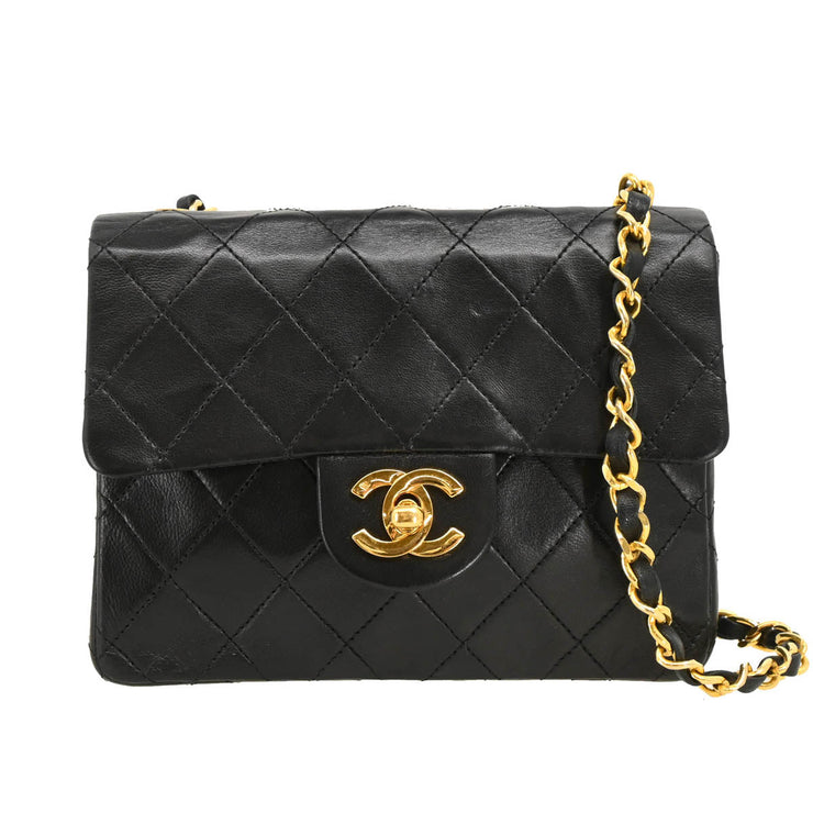 Chanel Black Lambskin Mini Classic Square Flap Shoulder Bag 17 184925