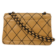 Chanel Beige Lambskin Wild Stitch Straight Flap Shoulder Bag 185158