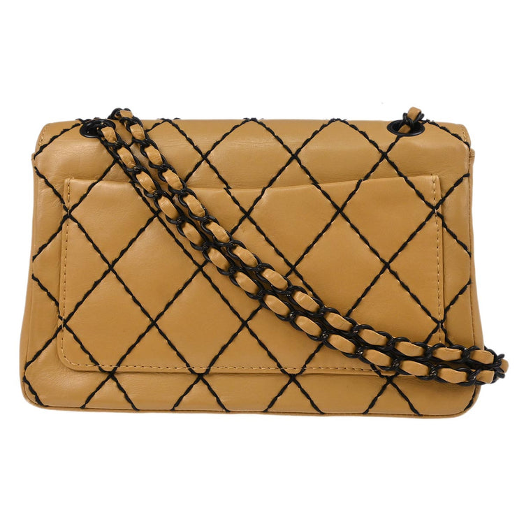 Chanel Beige Lambskin Wild Stitch Straight Flap Shoulder Bag 185158