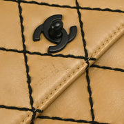 Chanel Beige Lambskin Wild Stitch Straight Flap Shoulder Bag 185158