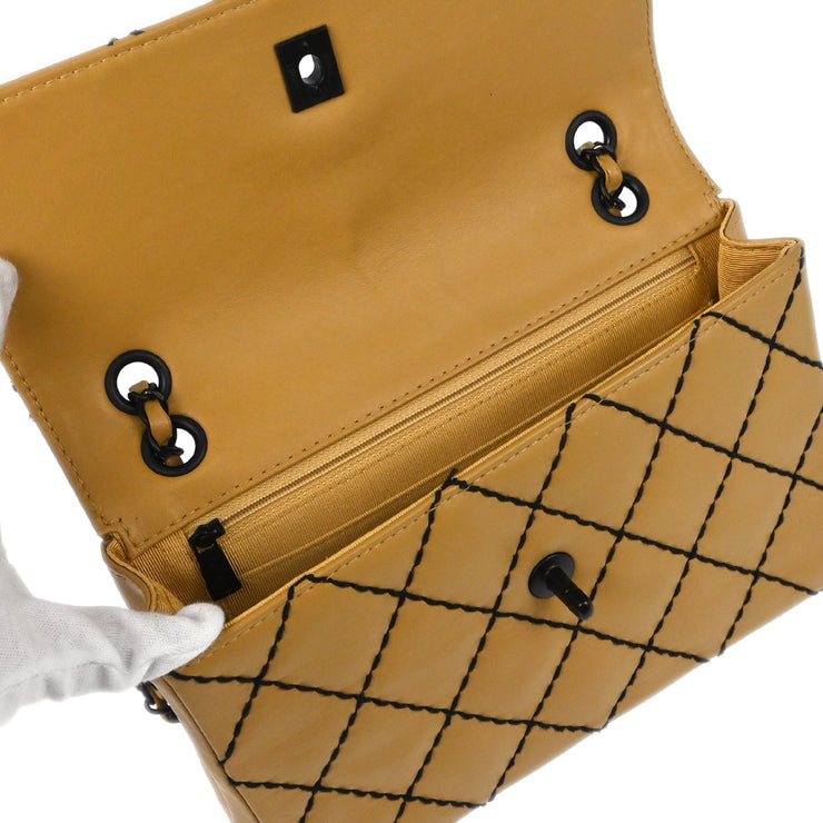 Chanel Beige Lambskin Wild Stitch Straight Flap Shoulder Bag 185158