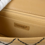 Chanel Beige Lambskin Wild Stitch Straight Flap Shoulder Bag 185158