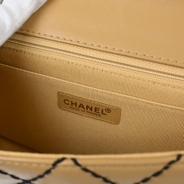 Chanel Beige Lambskin Wild Stitch Straight Flap Shoulder Bag 185158
