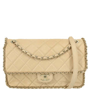 Chanel Beige Lambskin Jumbo Chain All Over Flap Shoulder Bag 166313