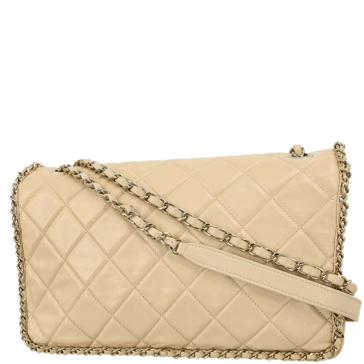 Chanel Beige Lambskin Jumbo Chain All Over Flap Shoulder Bag 166313