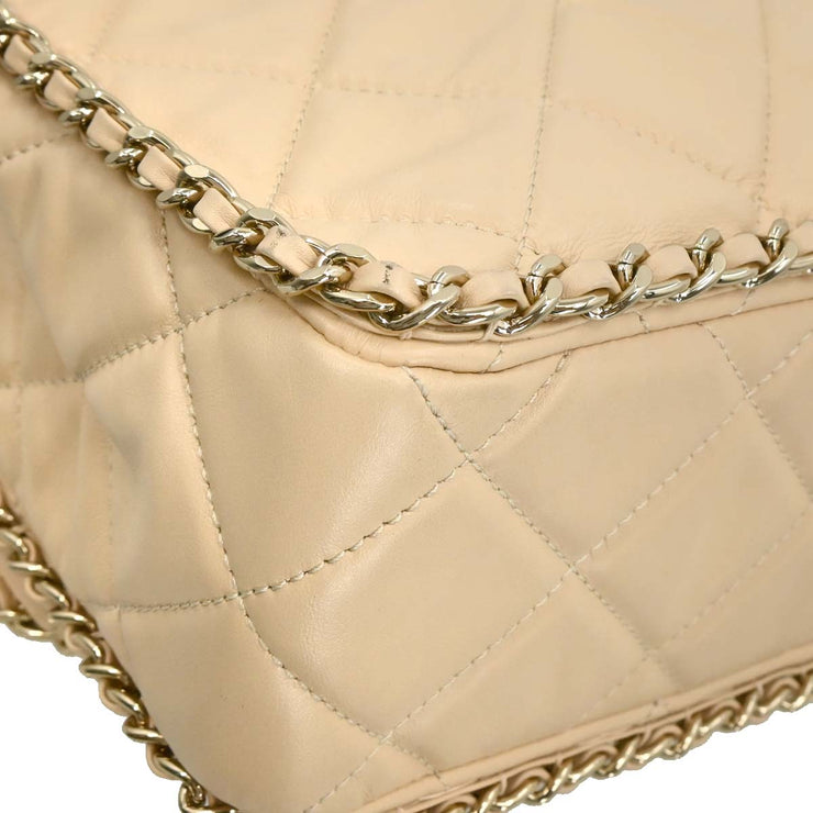 Chanel Beige Lambskin Jumbo Chain All Over Flap Shoulder Bag 166313