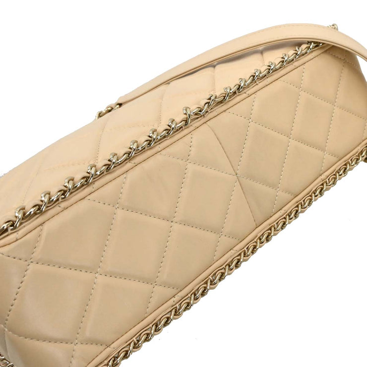 Chanel Beige Lambskin Jumbo Chain All Over Flap Shoulder Bag 166313