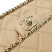 Chanel Beige Lambskin Jumbo Chain All Over Flap Shoulder Bag 166313