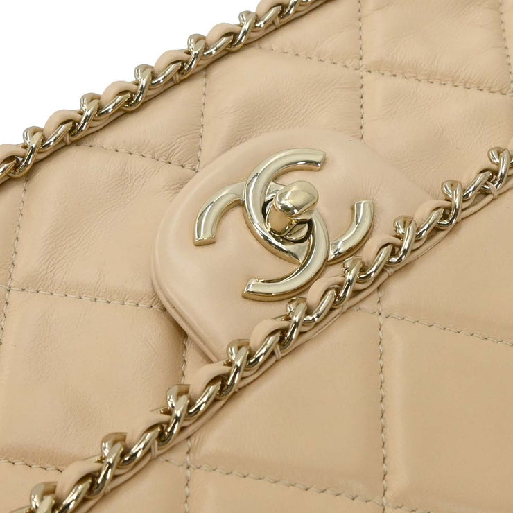 Chanel Beige Lambskin Jumbo Chain All Over Flap Shoulder Bag 166313