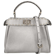 Fendi Metallic Silver Leather Peekaboo 2way Handbag 8BN244-AJGM-228-0189 XX07408