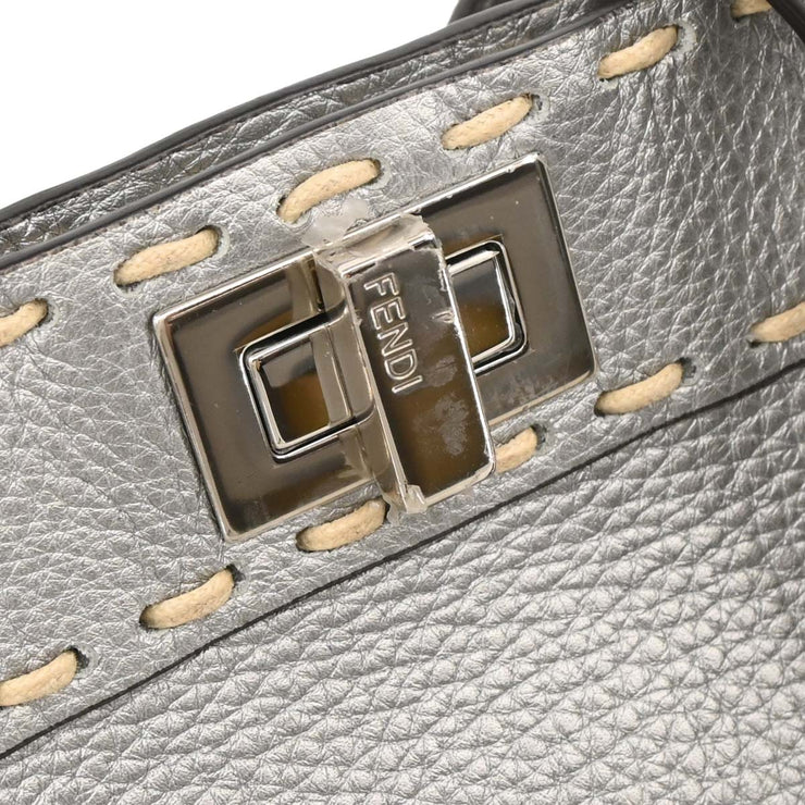 Fendi Metallic Silver Leather Peekaboo 2way Handbag 8BN244-AJGM-228-0189 XX07408