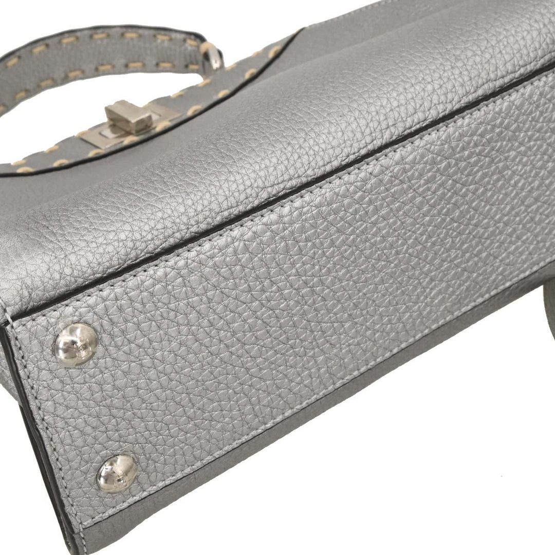 YグレーXS Fendi Metallic Silver Leather Peekaboo 2way Handbag 8BN244-AJGM