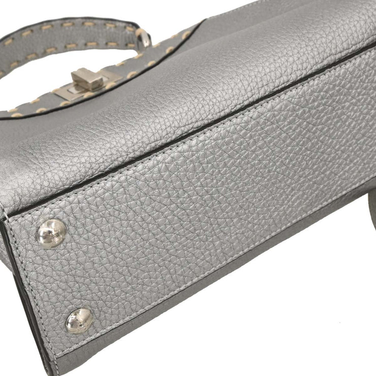 Fendi Metallic Silver Leather Peekaboo 2way Handbag 8BN244-AJGM-228-0189 XX07408