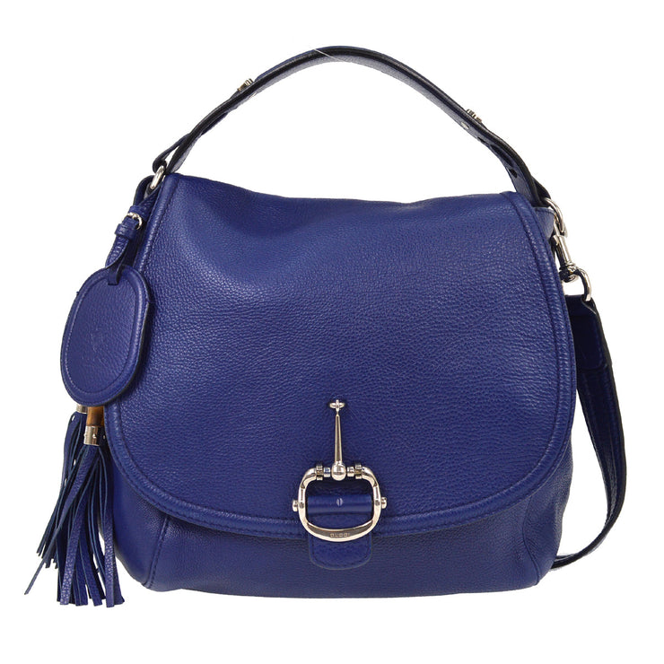 Gucci Blue Horsebit Detail Bamboo Shoulder Bag 240236 467891 B5850076 NQ00468