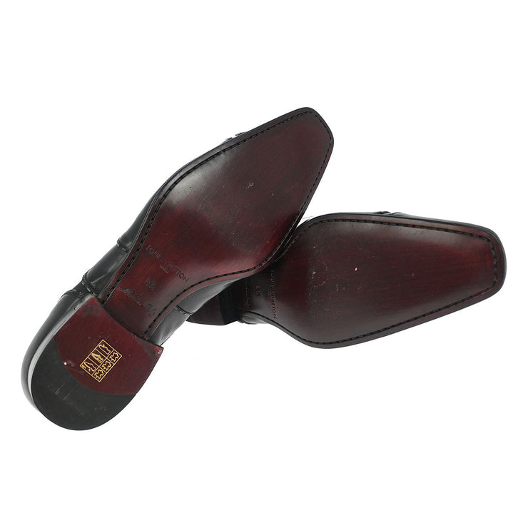 Louis Vuitton * Boots Shoes Black Leather ST0059 #8 1/2 99998