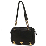 Chanel Black Calfskin Triple CC Shoulder Tote Bag AQ00003