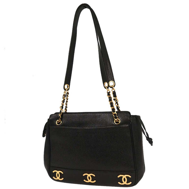 Chanel Black Calfskin Triple CC Shoulder Tote Bag AQ00003