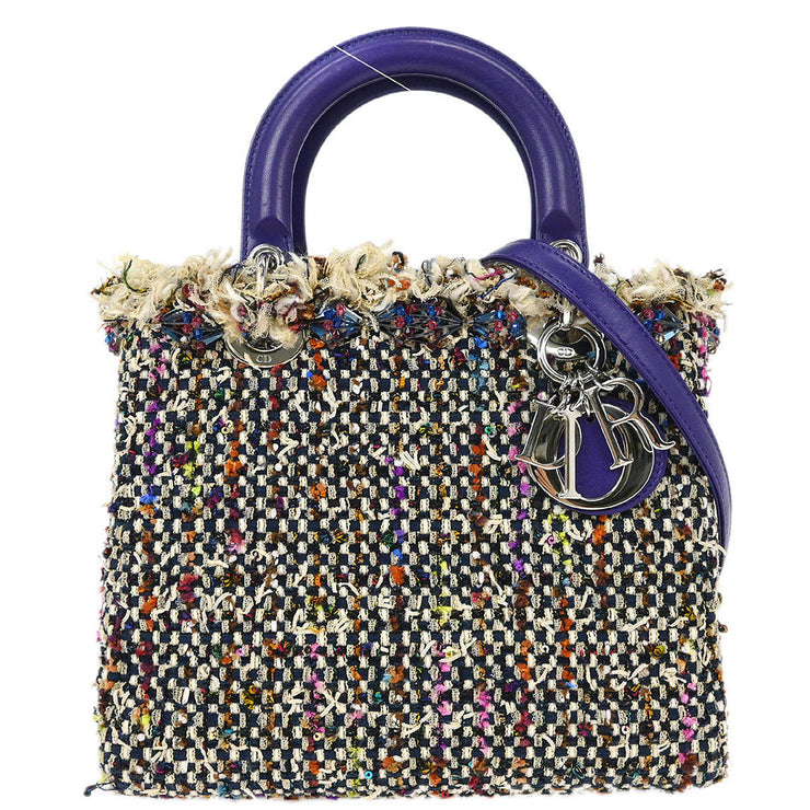 Christian Dior Purple Wool Lady Dior 2way Handbag 18-MA-1103 AQ00021