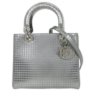 Christian Dior Silver Lady Dior Cannage 2way Handbag 12-BO-1115 AQ00044