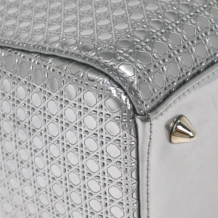 Christian Dior Silver Lady Dior Cannage 2way Handbag 12-BO-1115 AQ00044