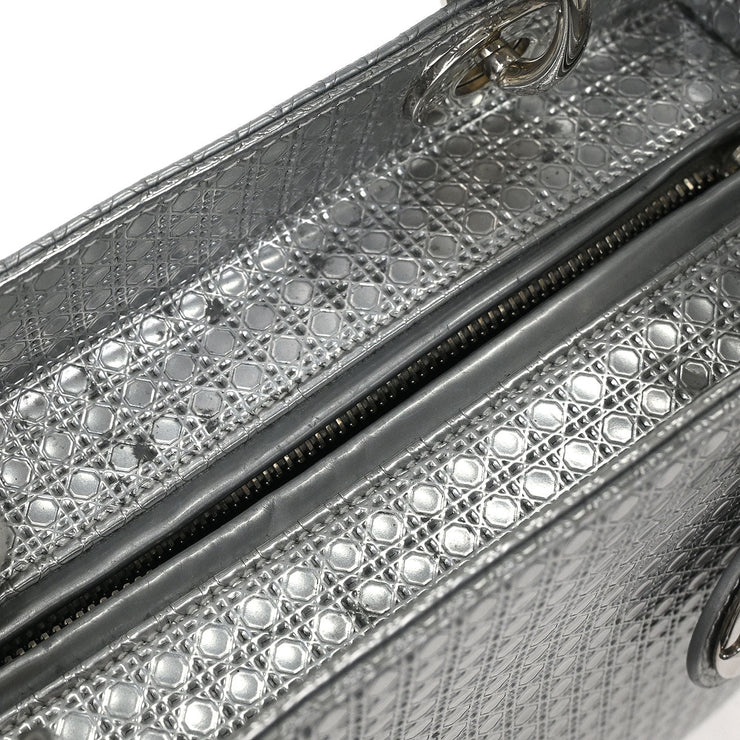 Christian Dior Silver Lady Dior Cannage 2way Handbag 12-BO-1115 AQ00044