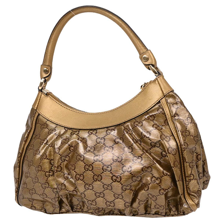 Gucci Gold PVC GG Hobo Abbey D Ring Handbag 190525 502752 AQ00048