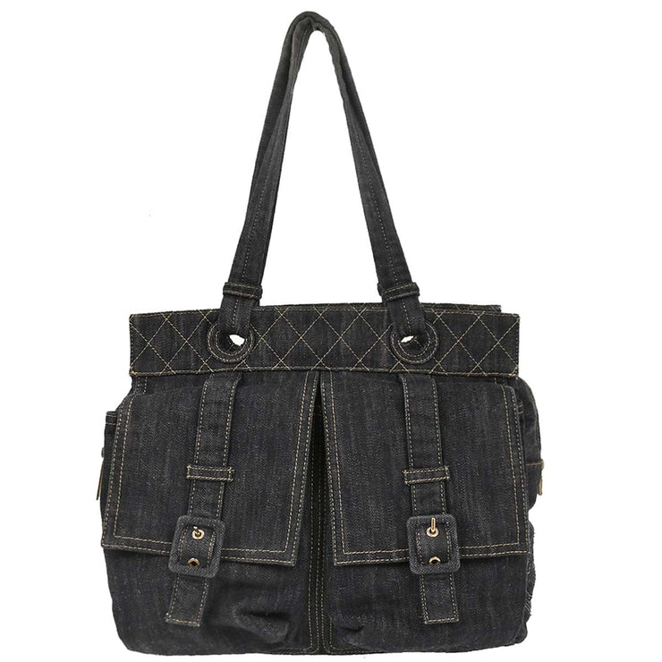 Chanel Navy Sparkling Denim Tote Handbag AQ00056