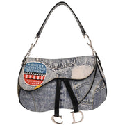 Christian Dior Light Blue Canvas Double Saddle Handbag RU0071 AQ00065