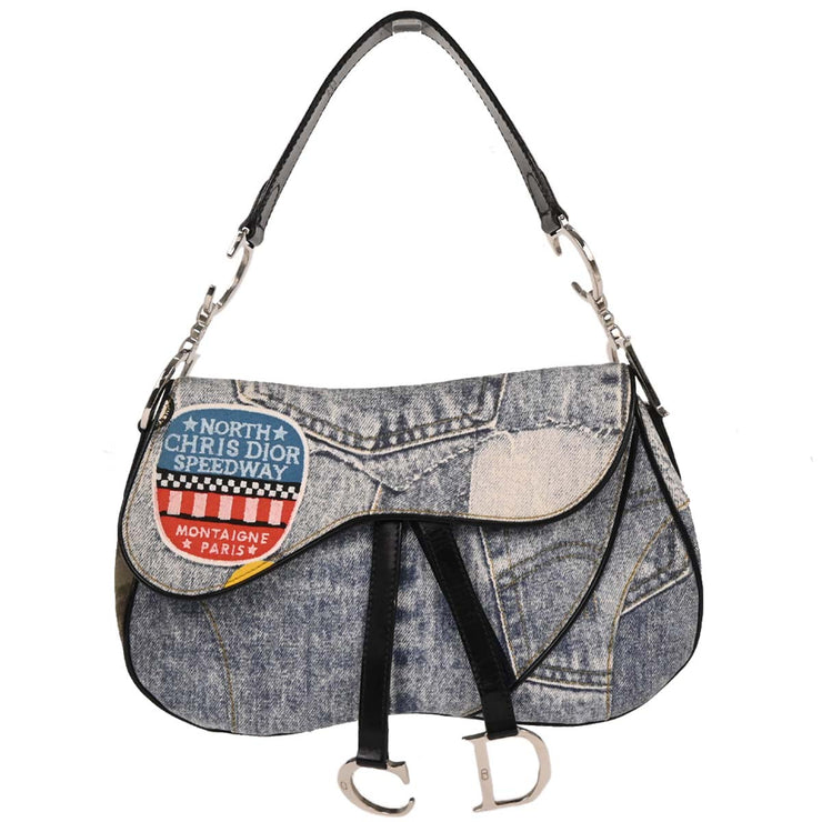 Christian Dior Light Blue Canvas Double Saddle Handbag RU0071 AQ00065