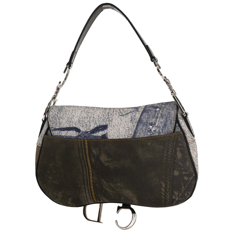 Christian Dior Light Blue Canvas Double Saddle Handbag RU0071 AQ00065