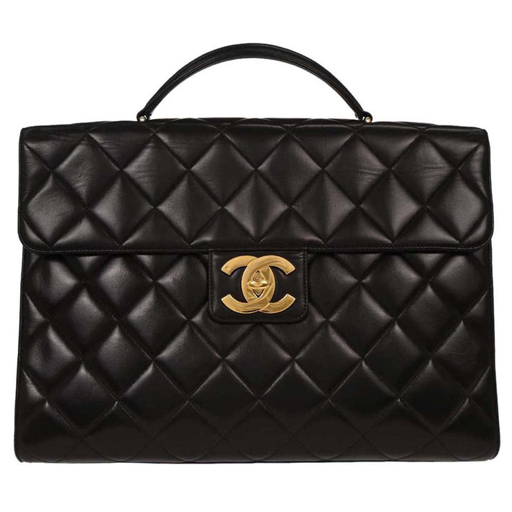 Chanel Black Lambskin Briefcase Handbag AQ00078